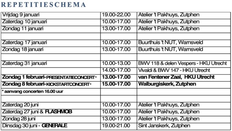 Repetitieschema koorlab Zutphen 2026